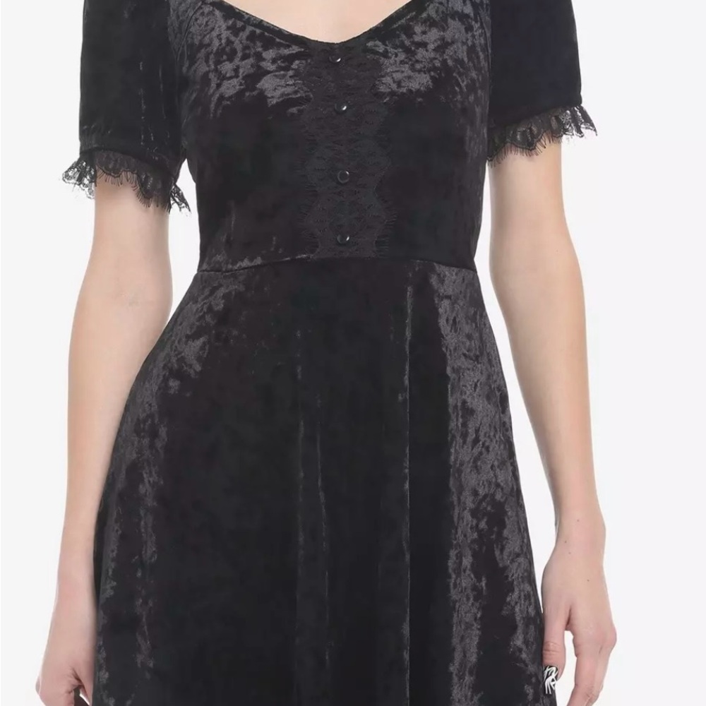 Hot Topic Velvet Black Midi Dress with Lace Accents